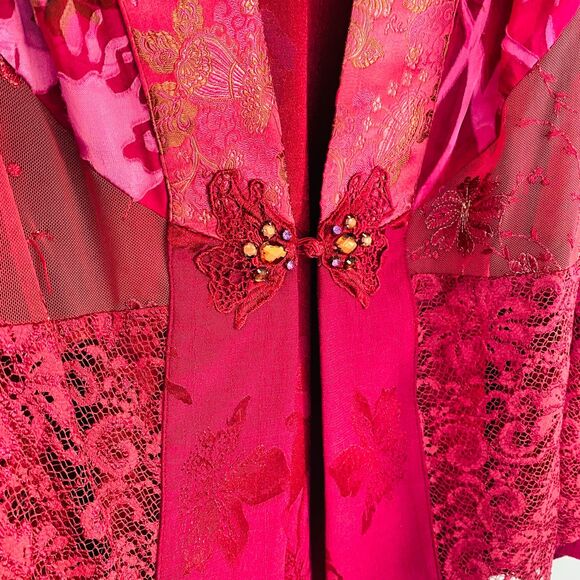 VIOLET KAY VINTAGE Embroidered Lace Mix Print Silk Beaded BoHo Kimono Size 3X - Picture 3 of 7